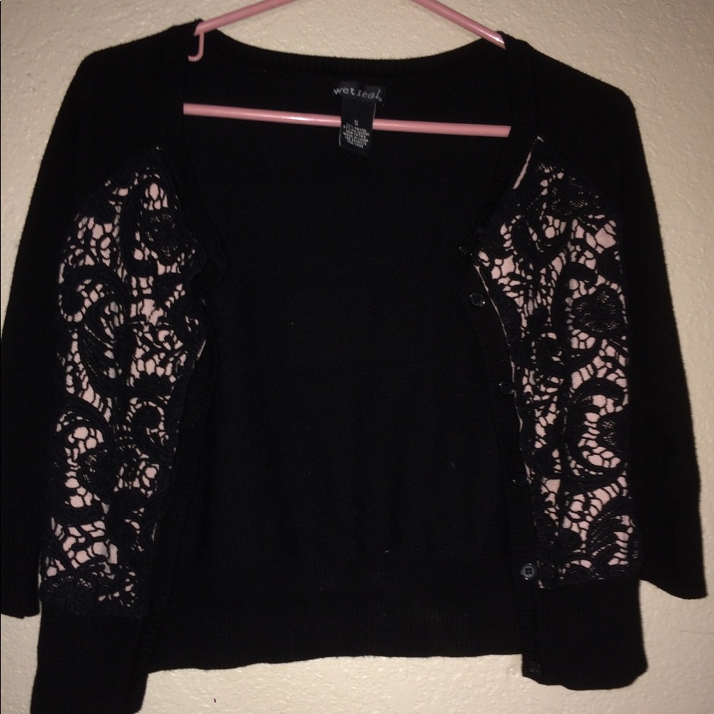 cardigan with pink under the flowery embroidery